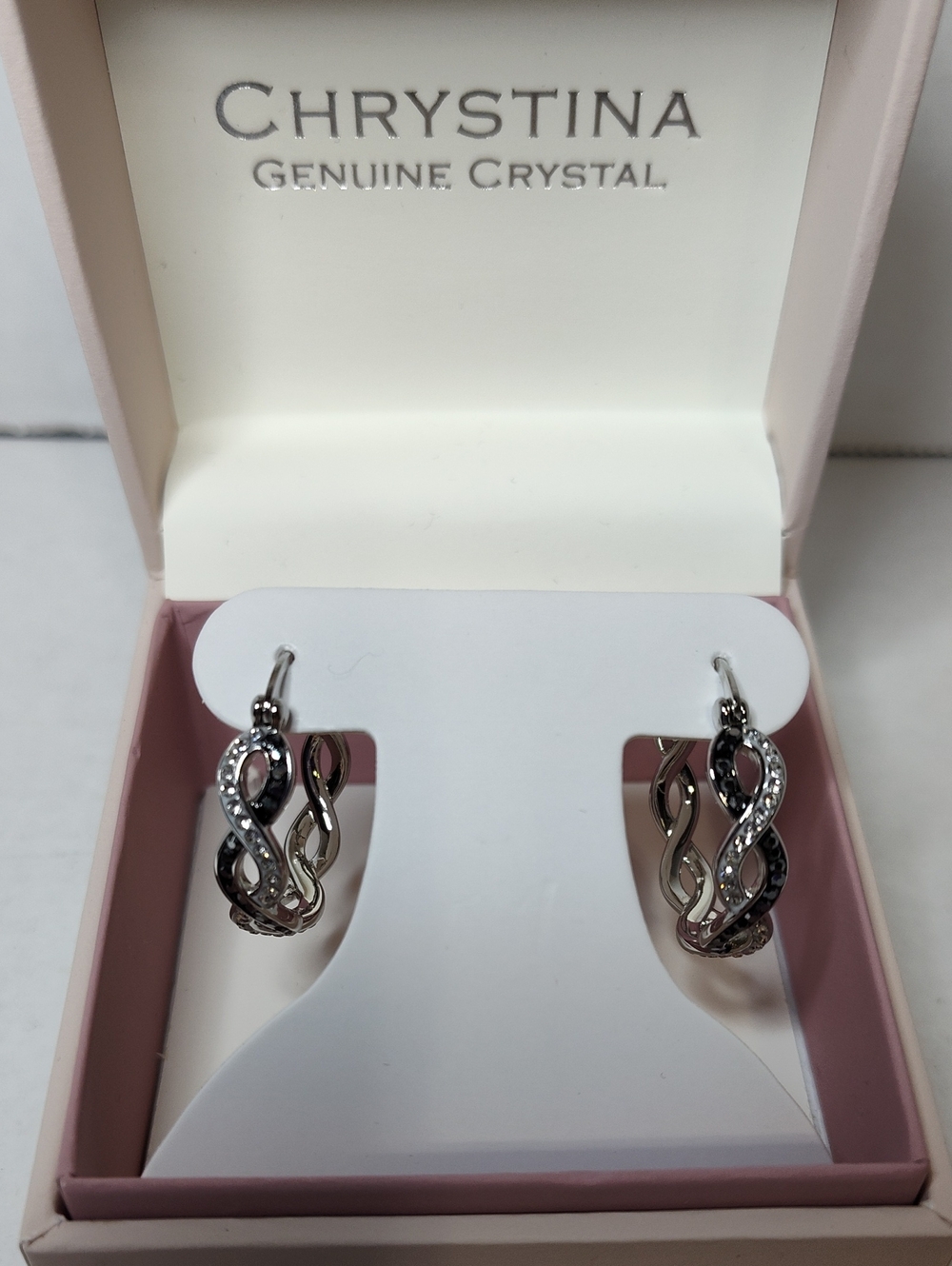 Twisted Black And Clear Crystal Earrings By Christina NWT